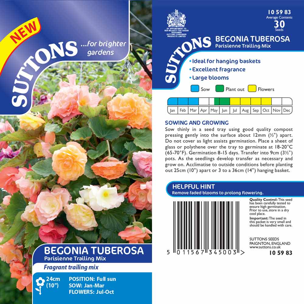 Begonia (Tuberous) Seeds - Parisienne Trailing Mix | Suttons