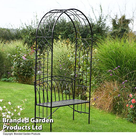 Wrought Iron Garden Arch with Bench