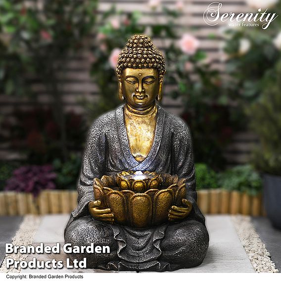 Large Gold Effect Sitting Buddha Water Feature