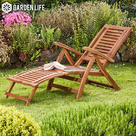 Garden Life Acacia Folding Steamer Deck Chair