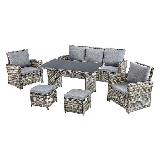 7 Seat Rattan Dining Set/Tonal Grey | Suttons